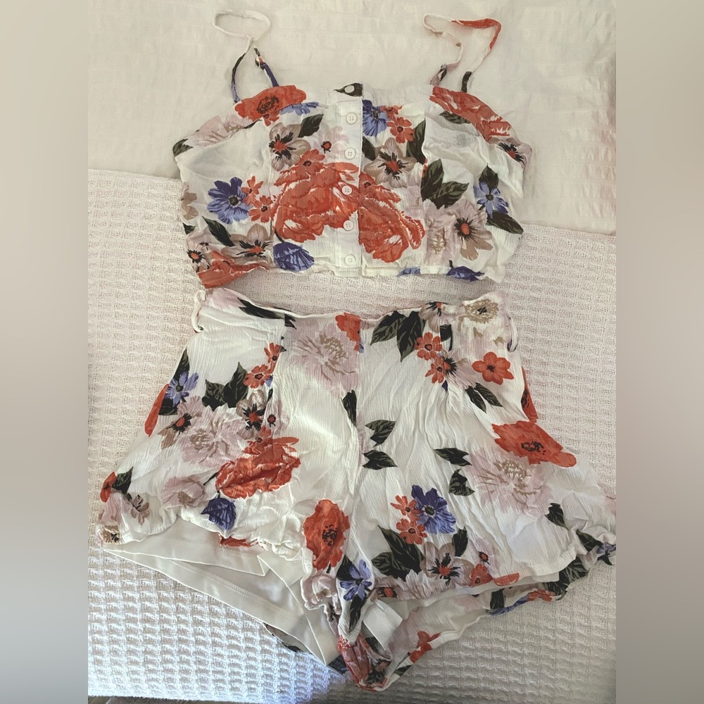 Floral Crop Top - White and Orange